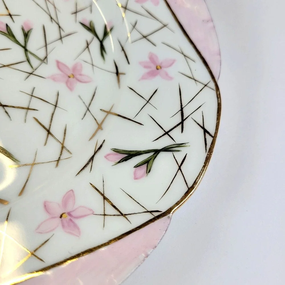 VTG H&C Heinrich MCM Hand Painted Pink Floral Plate‎ Gold Pearl Basketweave 8.5